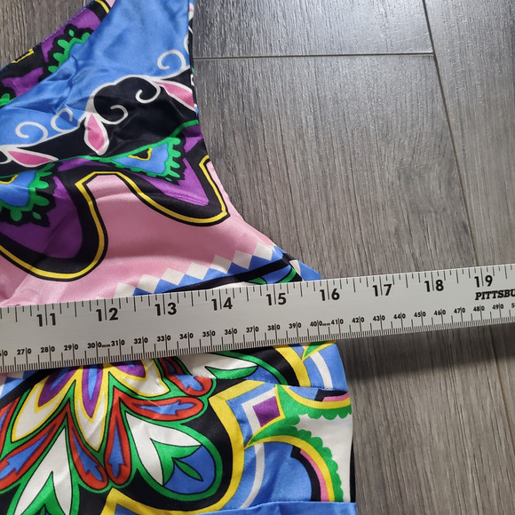 Cache Silk Dress Gown 10 One Shoulder Colorful Art Event Wedding Guest Resort - Picture 6 of 12